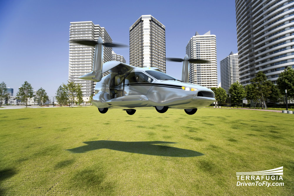 Voiture volante TF-X au décollage